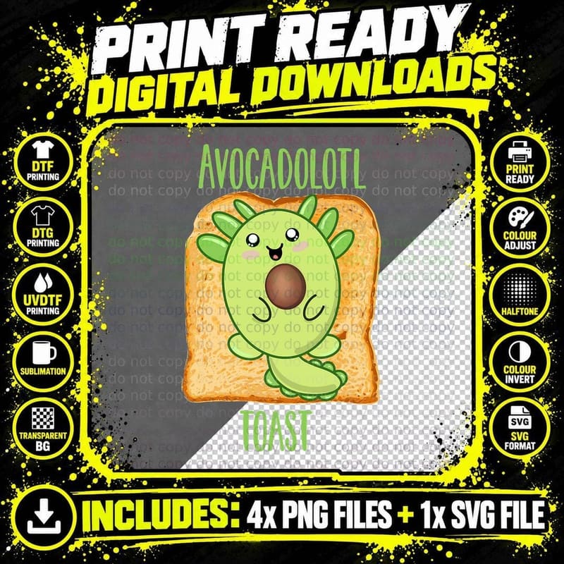 Avocado Axolotl Avocadolotl Toast T-Shirt Png SVG Digital Bundle