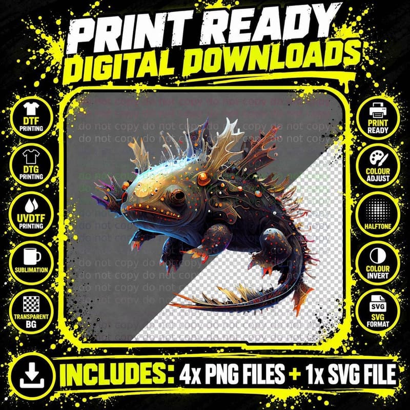 Axolotl - Detailed Rare Pet Art Dark T-Shirt Png SVG Digital Bundle