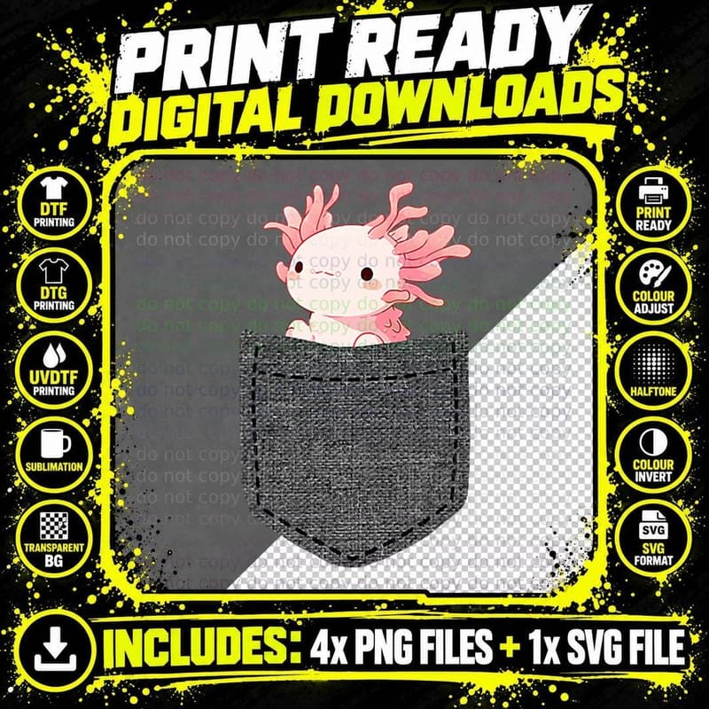Axolotl in Pocket T-Shirt Png SVG Digital Bundle