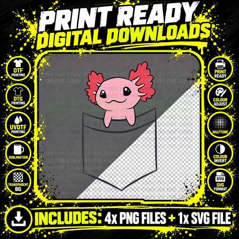 Axolotl in the Pocket Cute Baby Axolotl T-Shirt, Kids Tee Png SVG Digital Bundle