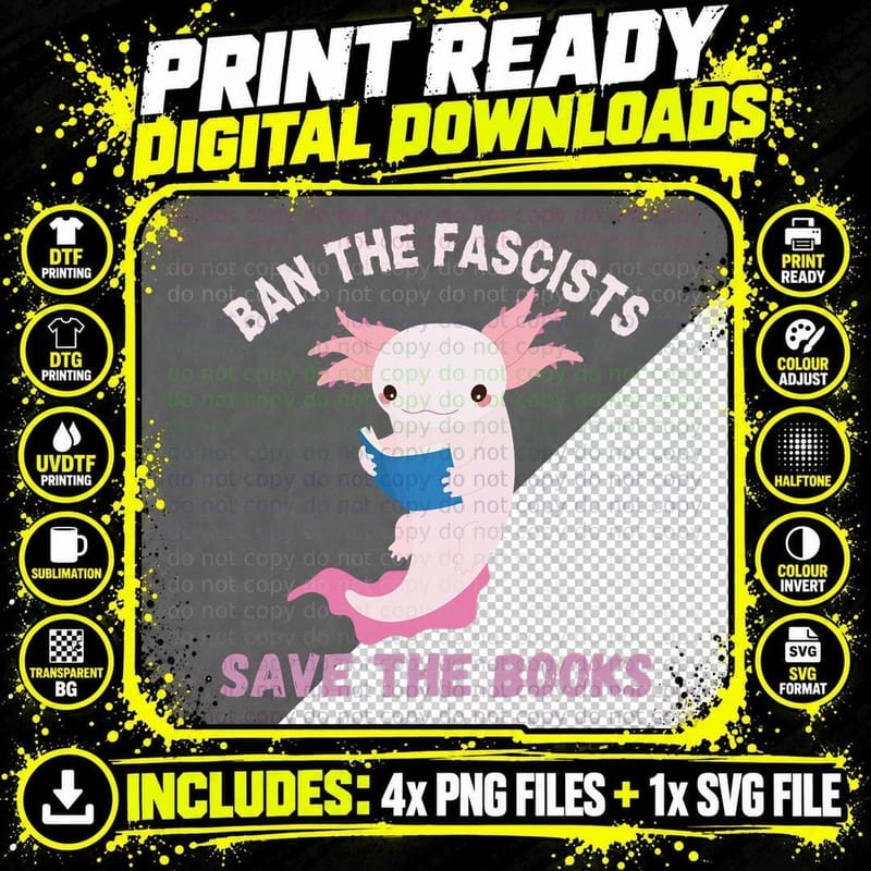 Ban the Fascists Save the Books Book Lover Worm Nerd Png SVG Digital Bundle