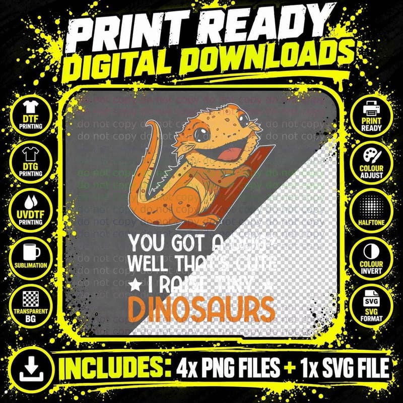 Bearded Dragon Fan Pogona Reptile I Raise Tiny Dinosaurs Png SVG Digital Bundle