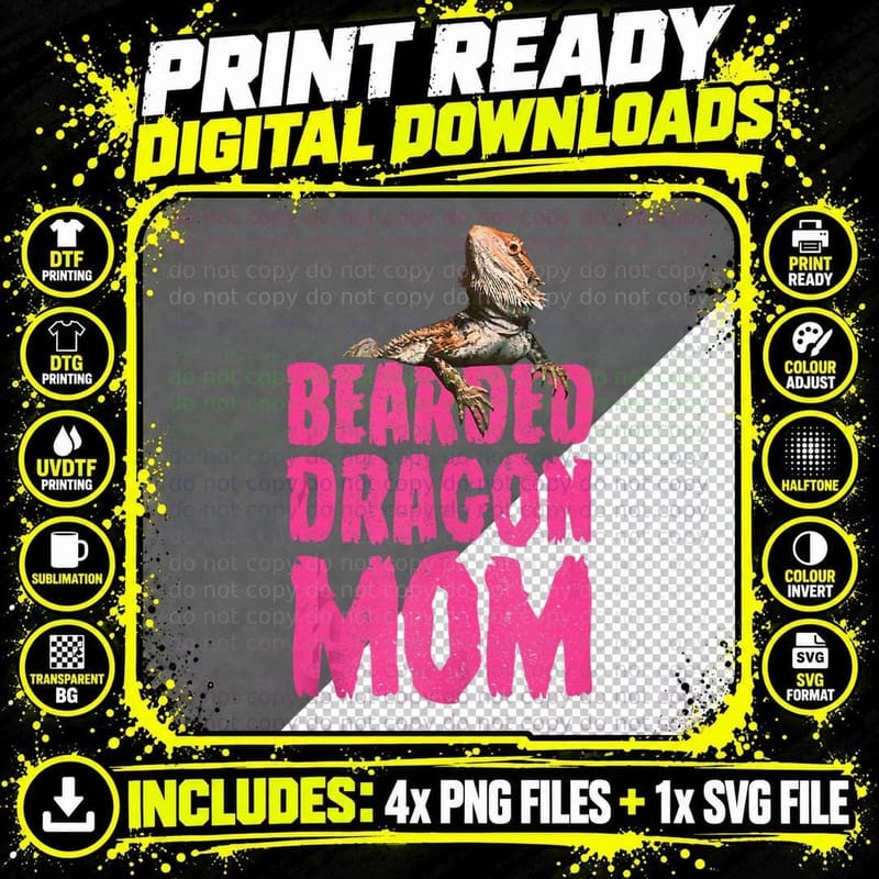 Bearded Dragon Mom Funny Pet Reptile Lizard Lover T-Shirt Png SVG Digital Bundle