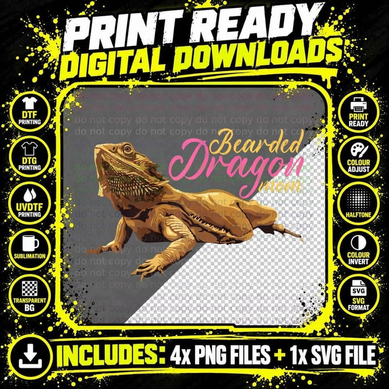 Bearded Dragon Mom Reptile and Lizard Lovers T-Shirt Png SVG Digital Bundle