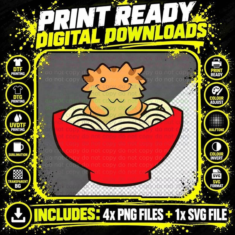 Bearded Dragon Ramen Noodles Lizard Reptile Bearded Png SVG Digital Bundle