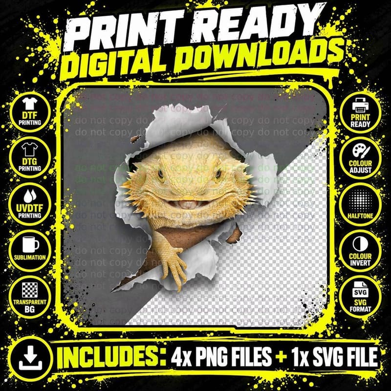 Bearded Dragon, Funny Reptile, Pet Lizard Png SVG Digital Bundle