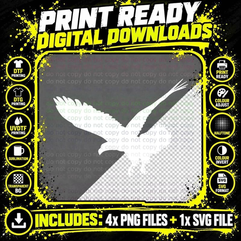 Beautiful Black Flying Eagle Bird Silhouette T-Shirt Png SVG Digital Bundle