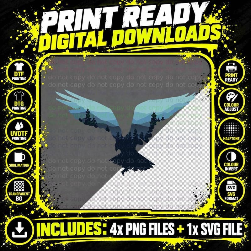 Beautiful Flying Eagle Night Sky Forest Bird Silhouette Png SVG Digital Bundle