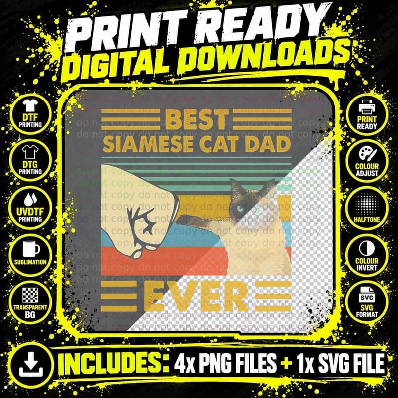 Best Siamese Cat Dad Ever Retro Vintage Sunset T-Shirt Png SVG Digital Bundle
