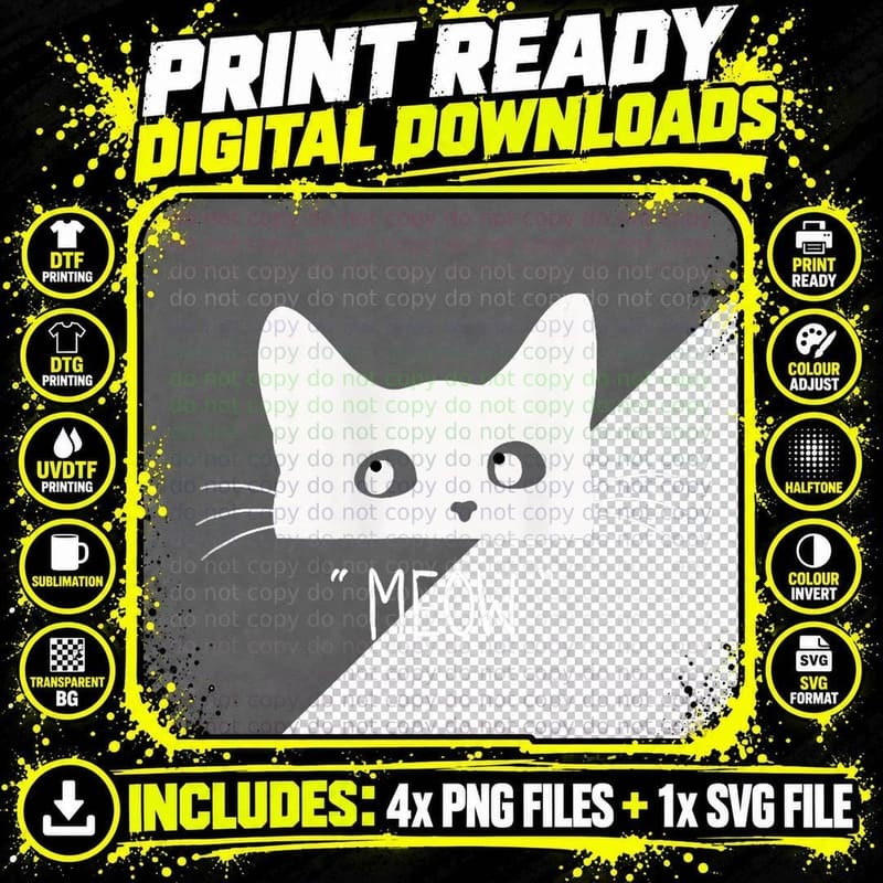 Black Cat Shirt Meow Cat Shirt Meow Kitty Funny Cats Png SVG Digital Bundle