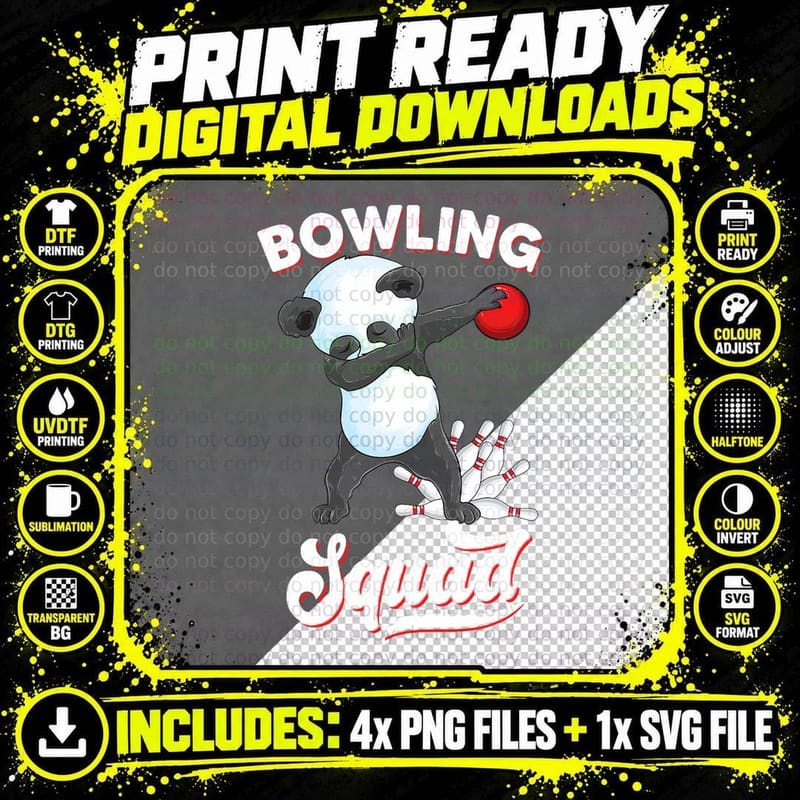 Bowling Birthday Dabbing Panda Bowling Ball Panda Png SVG Digital Bundle