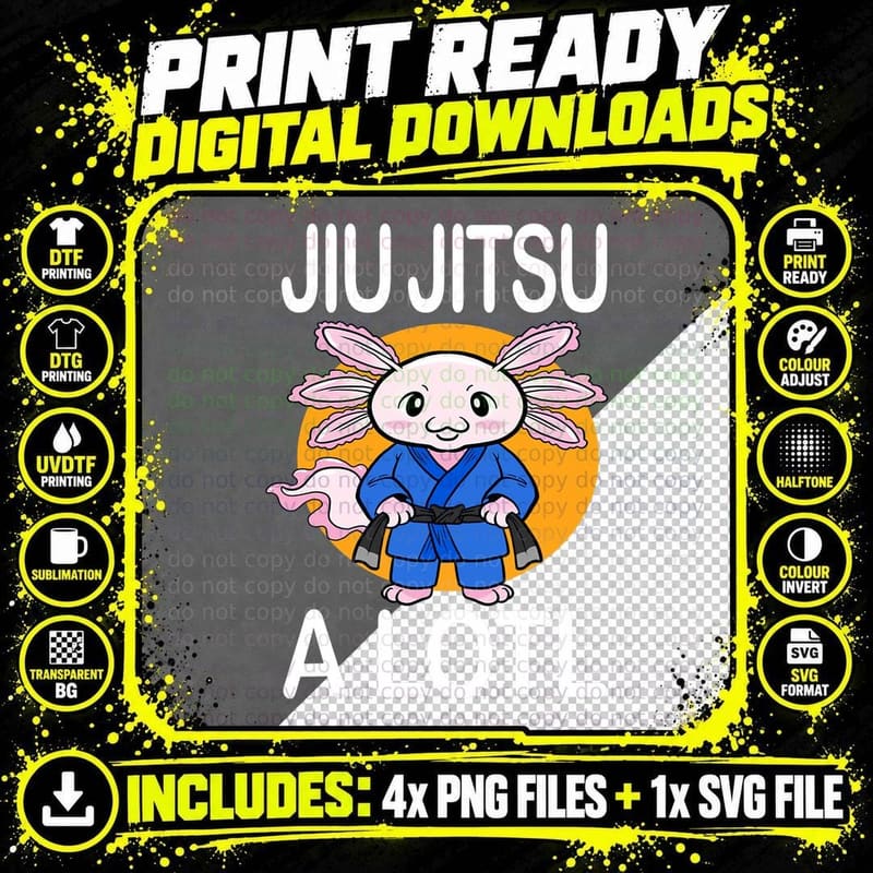 Brazilian Jiu Jitsu a Lotl BJJ Axolotl Jiu Jitsu T-Shirt Png SVG Digital Bundle