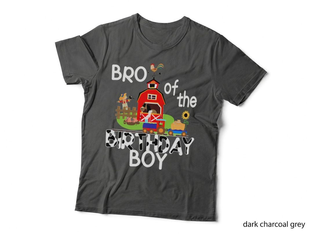 Brother Birthday Boy Train Farm Party Cow Pig Horse Chicken T-Shirt