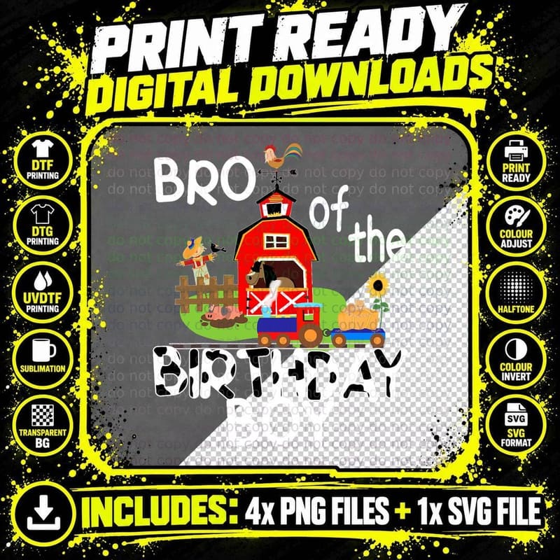 Brother Birthday Boy Train Farm Party Cow Pig Horse Png SVG Digital Bundle