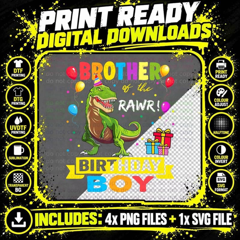 Brother of the Birthday Boy T-Rex RAWR Dinosaur Birthday Png SVG Digital Bundle