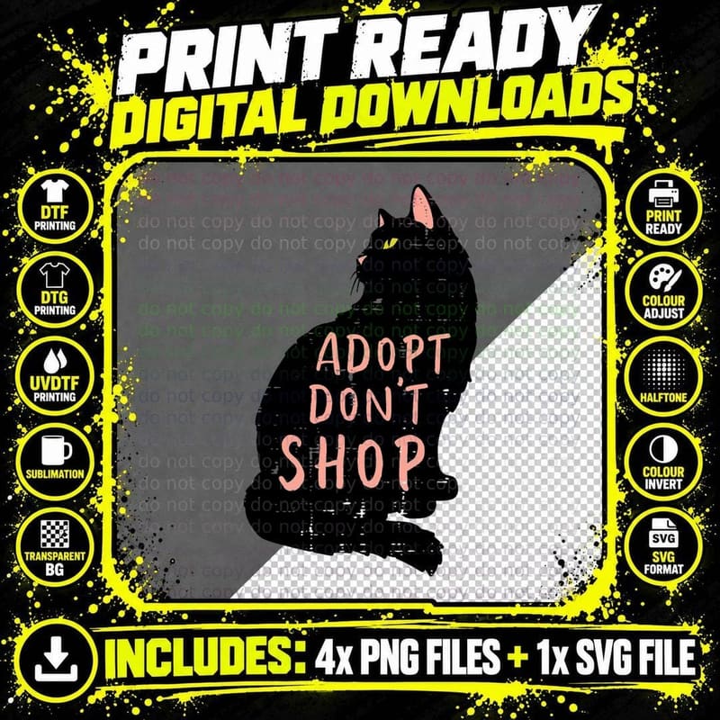 Cat Adopt Don't Shop Animal Rescue Pet Owner Men Women Png SVG Digital Bundle