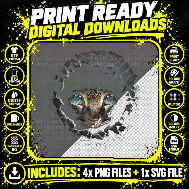 Cat Face Wall Eyes Animal Pet Cat T-Shirt Png SVG Digital Bundle