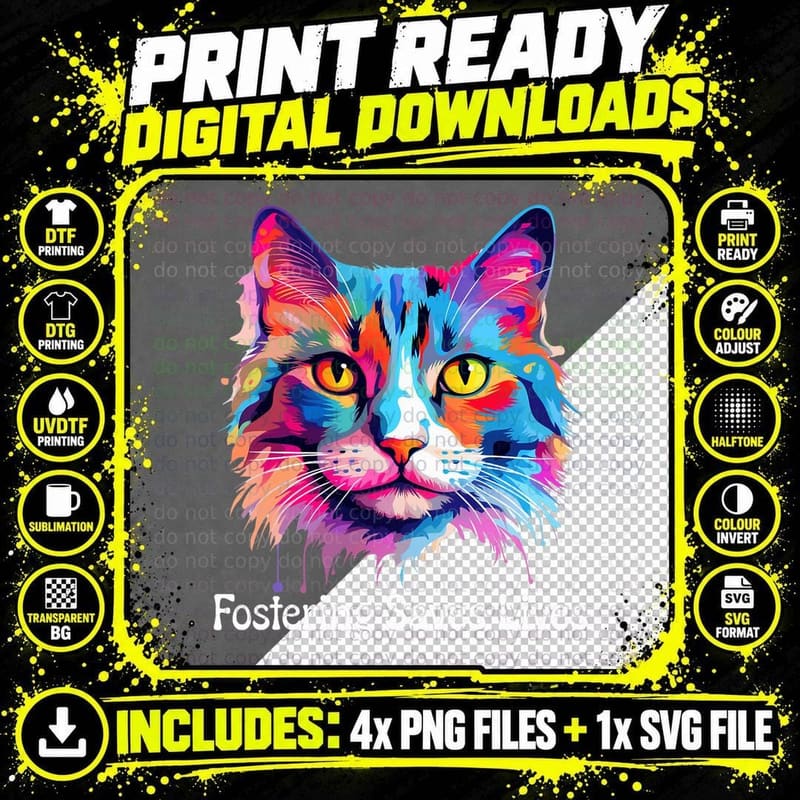 Cat Lovers Gift, Cat Rescue Fostering Saves Lives T-Shirt Png SVG Digital Bundle