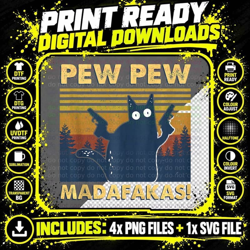 Cat Pew Madafakas Cat Crazy Pew T-Shirt Png SVG Digital Bundle