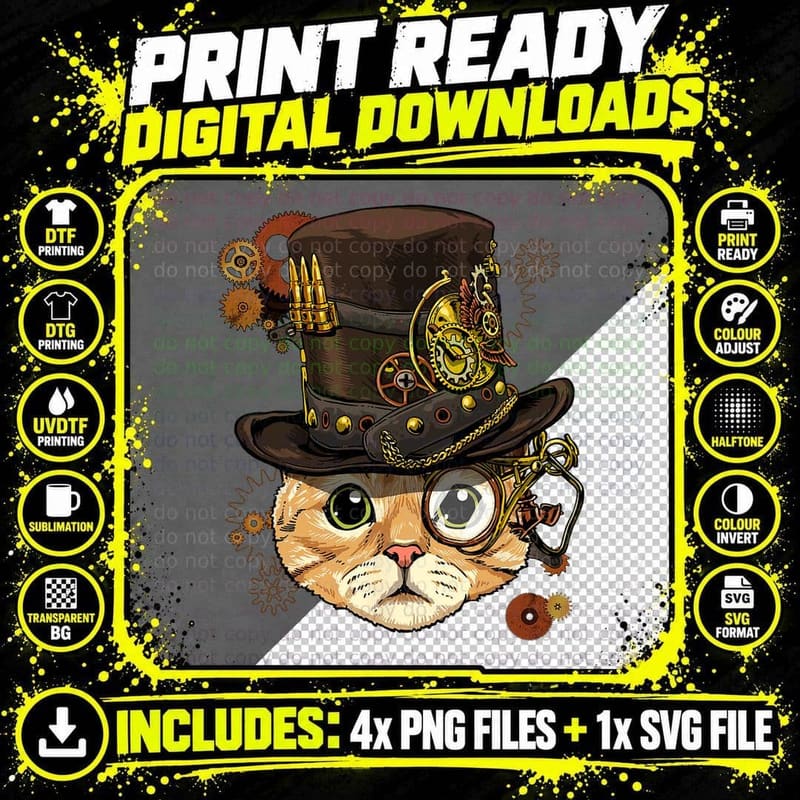 Cat Shirt Steampunk Cat Shirt Medieval Kitten Pet Cat Png SVG Digital Bundle