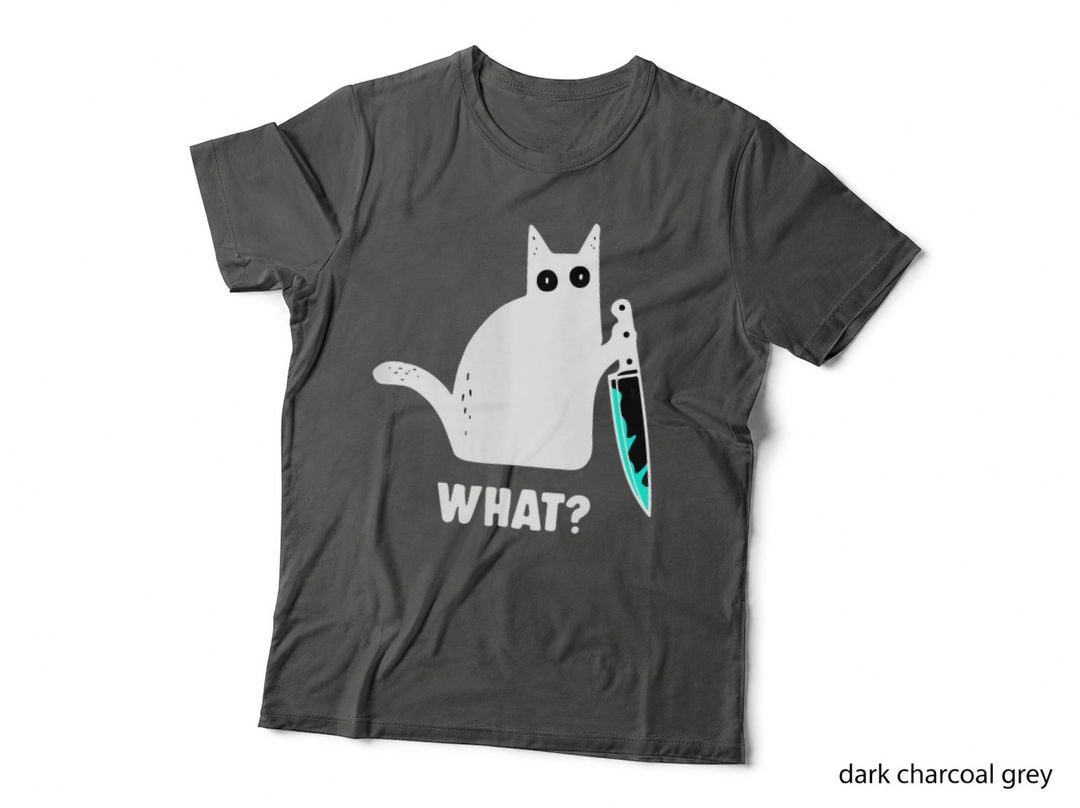 Cat What Funny Black Cat Shirt, Murderous Cat with Knife T-Shirt