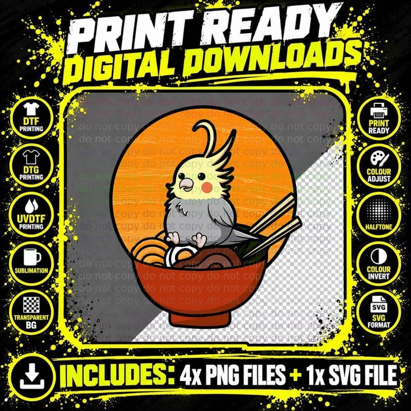 Cockatiel Cockatoo Lutino Quarrion Weiro Bird Parrot Png SVG Digital Bundle