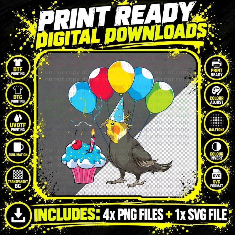 Cockatiel Lover Kids Birthday Parrot Animal Bird Png SVG Digital Bundle