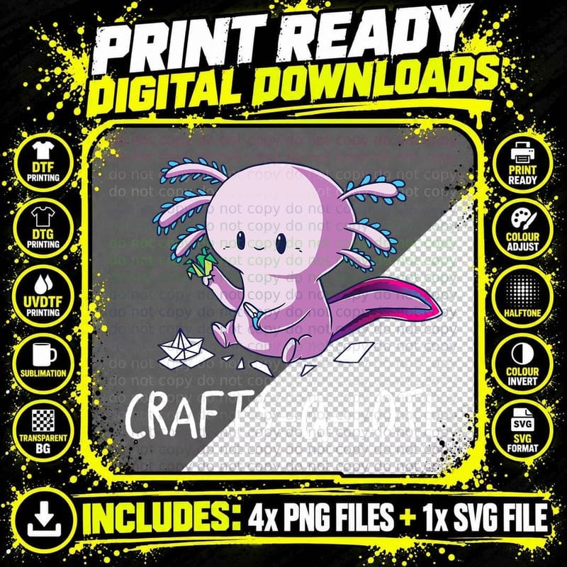 Crafts-A-Lotl Funny Hand Crafting Arts Axolotl Png SVG Digital Bundle