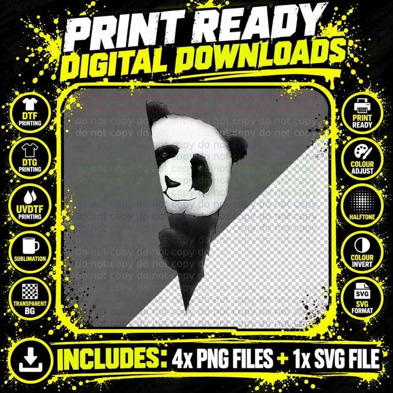 Cute Artsy Panda Bear Drawing T-Shirt Png SVG Digital Bundle