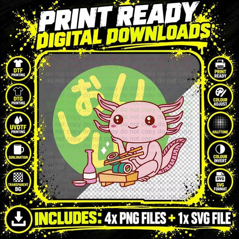Cute Axolotl Eating Sushi Axolotls Axolotl Lovers Gift Png SVG Digital Bundle