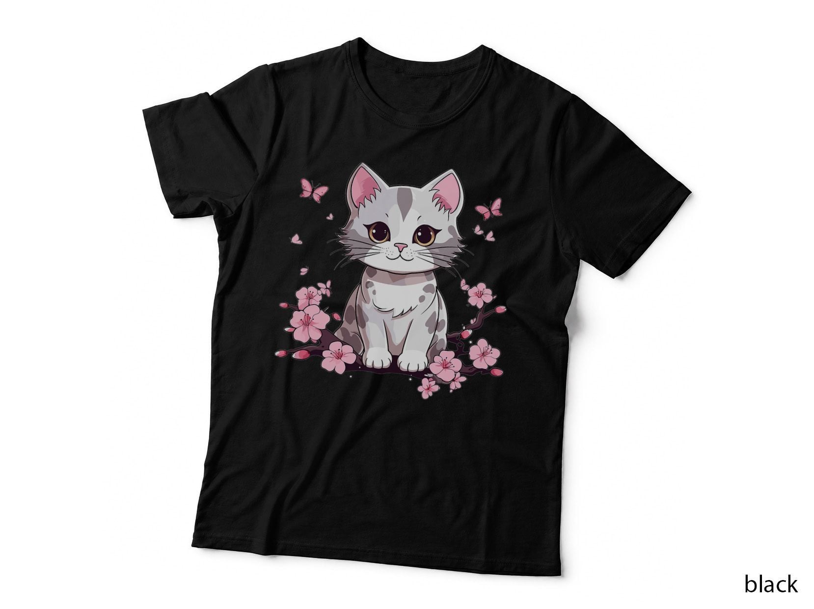 Cute Cat with Cherry Blossoms I Kids Cat T-Shirt