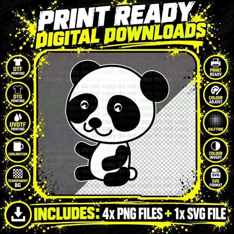 Cute Panda - Illustration - Adorable Panda - Classic Png SVG Digital Bundle
