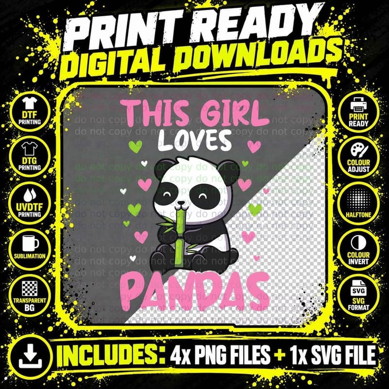 Cute Panda Lover This Girl Loves Pandas T-Shirt Png SVG Digital Bundle