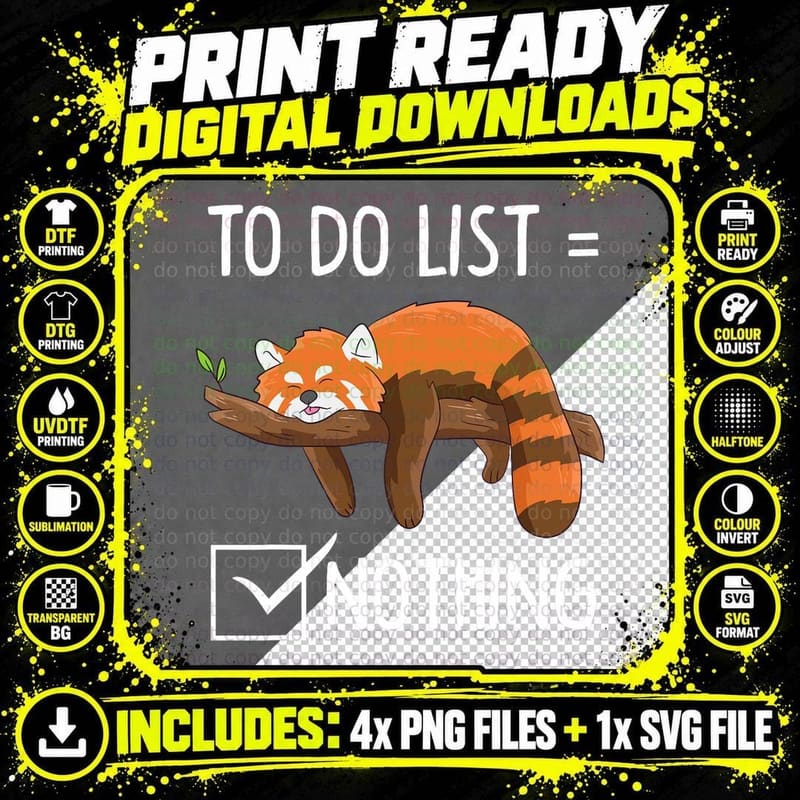 Cute Red Panda Lazy Tired Chilling to Do List Nothing Png SVG Digital Bundle
