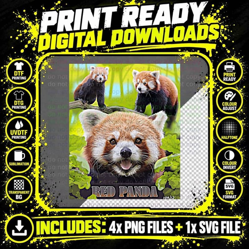 Cute Red Panda in the Wild Montage Illustrated T-Shirt Png SVG Digital Bundle
