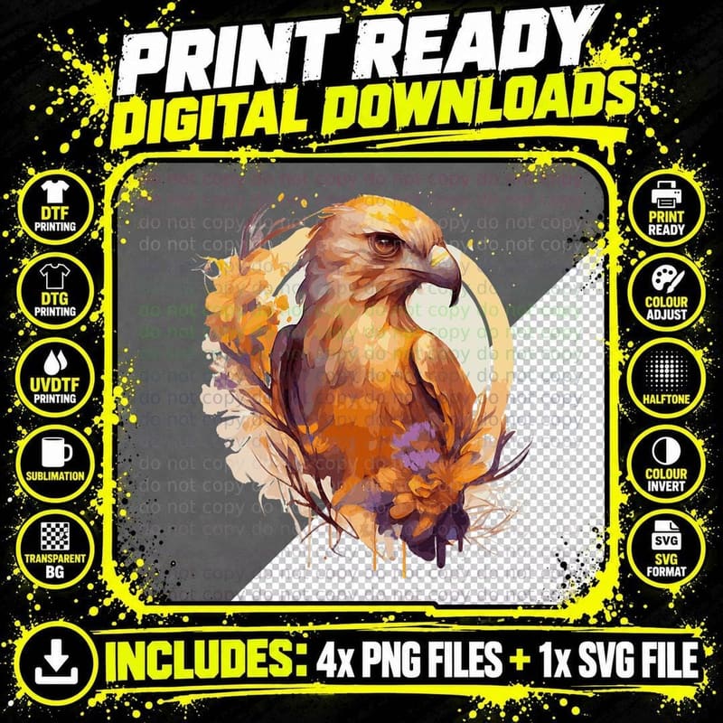 Cute Sunflower Hawk Watercolor Bird of Prey Ornithology Png SVG Digital Bundle