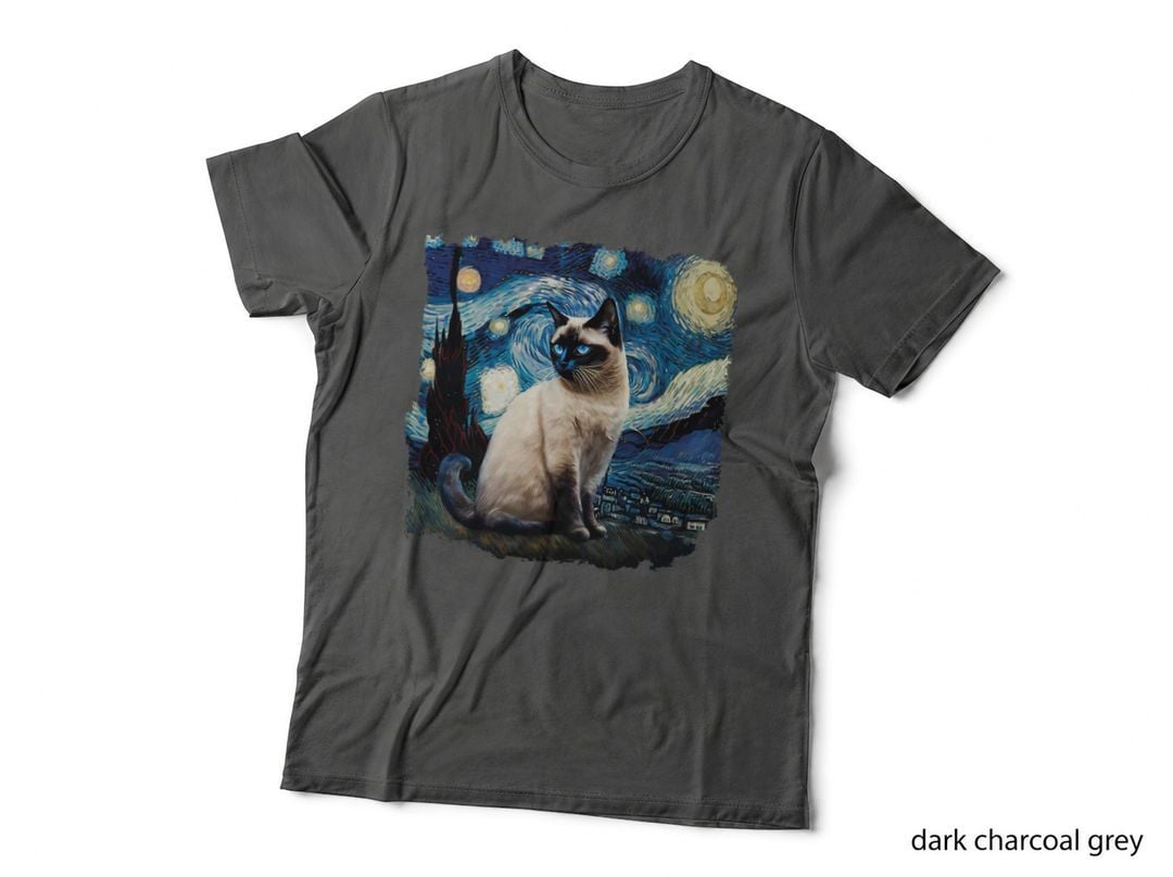 Cute Van Gogh Starry Night Cat Siamese Cat Lover Funny T-Shirt