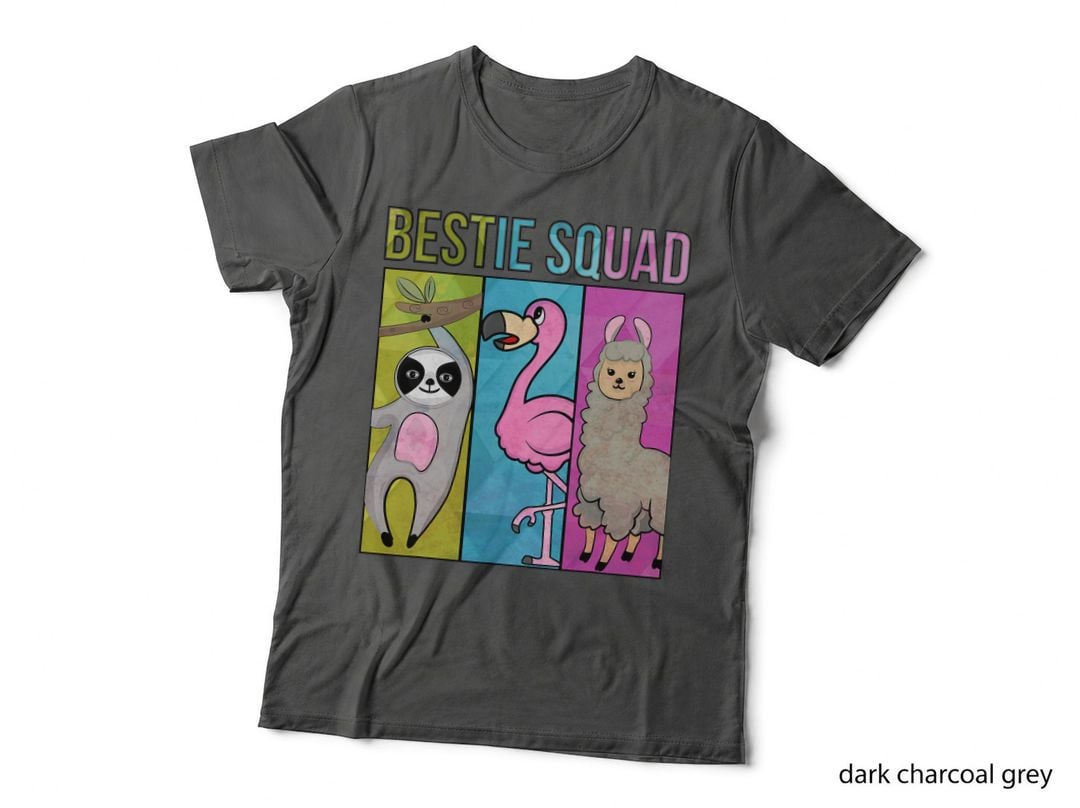 Cute and Funny Sloth Flamingo Llama Bestie Squad T-Shirt