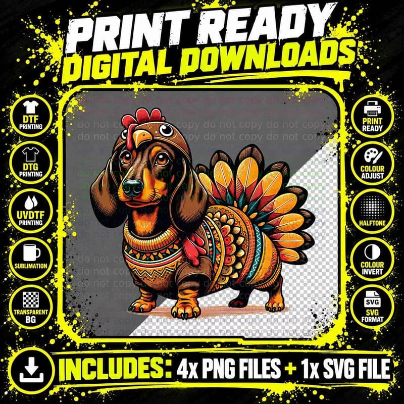 Dachshund Dog Weiner Turkey Costume T-Shirt Png SVG Digital Bundle