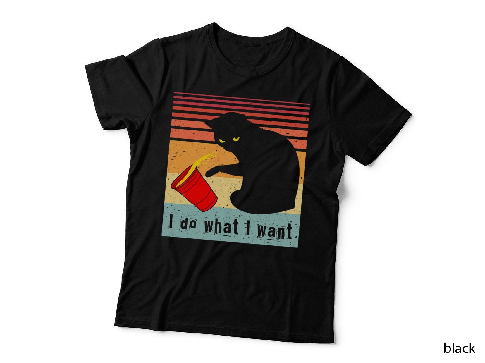 Do What I Want Vintage Black Cat Red Cup Funny My Cat T-Shirt