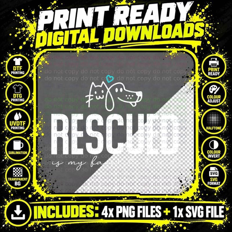 Dog & Cat Rescue Shirt. Rescued IS MY Favorite BREED Png SVG Digital Bundle