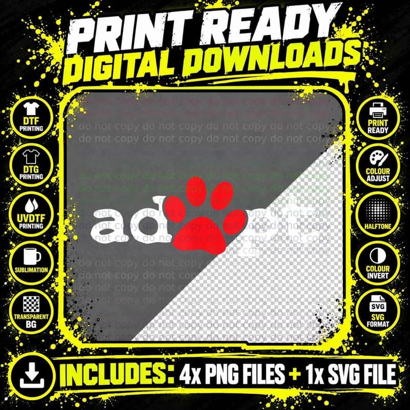 Dog Rescue Adopt Paw T-Shirt Png SVG Digital Bundle