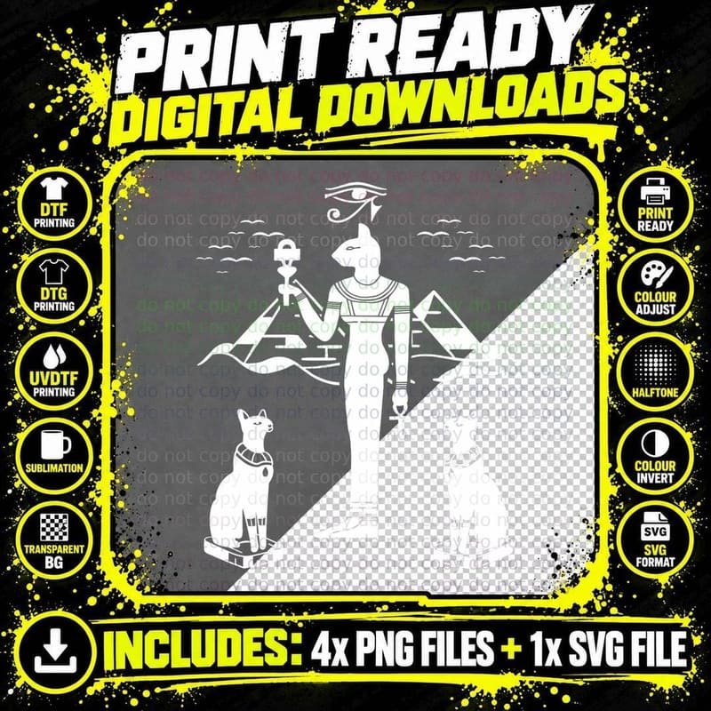 Egyptian Cat Goddess Bastet Ancient Egyptian Eye of Ra Png SVG Digital Bundle