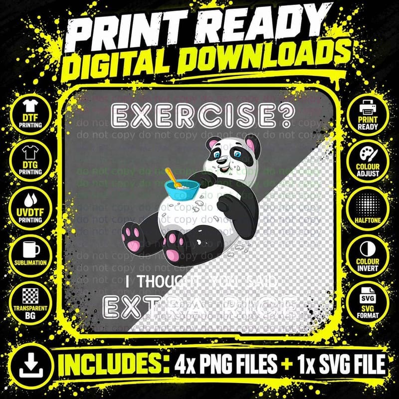 Exercise I Thought You Said Extra Rice Panda Workout Png SVG Digital Bundle