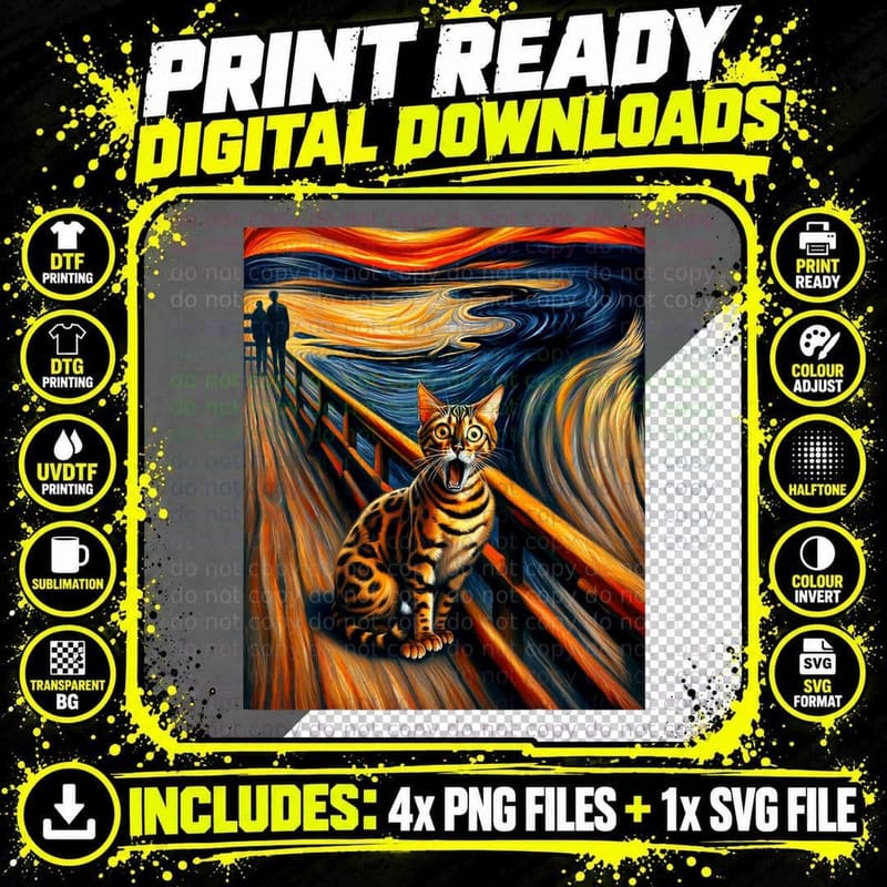 Expressionist Artsy Bengal Cat Artistic Bengal Cat Png SVG Digital Bundle