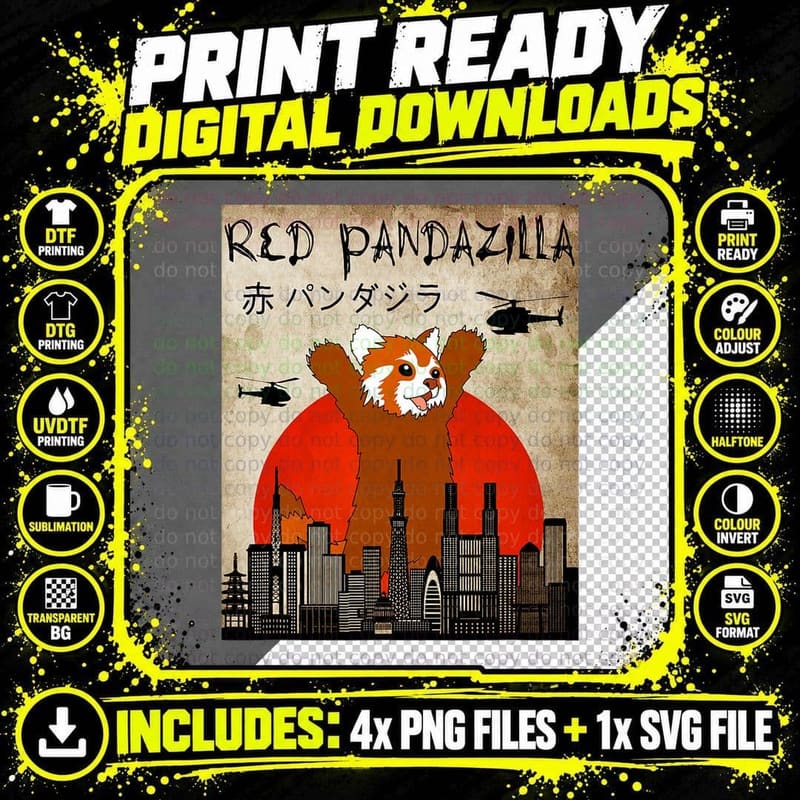 For Red Panda Lover . Funny Red Pandazilla T-Shirt Png SVG Digital Bundle