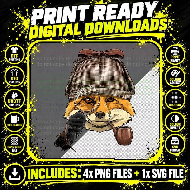 Fox Detective Wildlife Fox Forest Lover T-Shirt Png SVG Digital Bundle