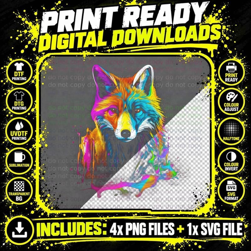 Fox T-Shirt, Wildlife Print, Animal Art Png SVG Digital Bundle
