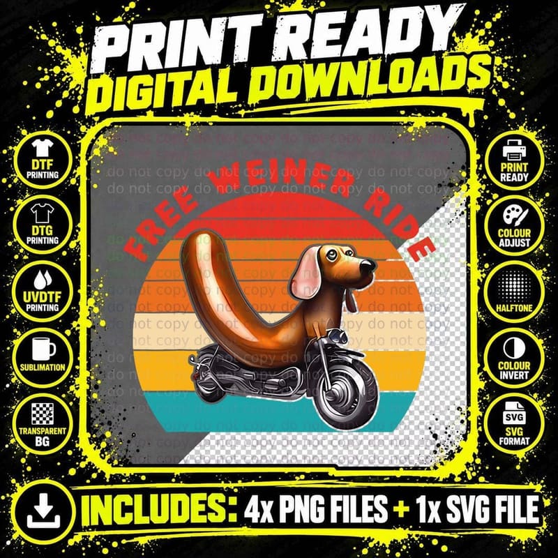 Free Weiner Ride Funny Dog Vintage Apparel T-Shirt Png SVG Digital Bundle