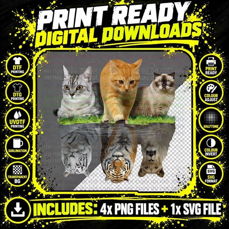 Fun Cat Reflection Gift Design Idea T-Shirt Png SVG Digital Bundle